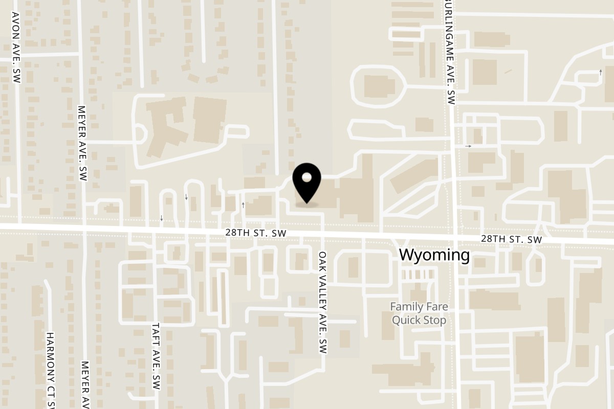 Map showing the location of Tacos El Cuñado Cedar Springs Wyoming on 1717 28th St SW Ste B in Wyoming